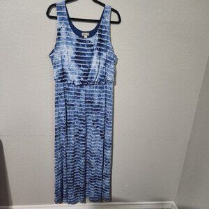 One World Dress 2X Womens Blue Tie-Dye Striped Maxi Sleeveless